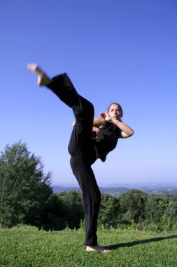 Attractive young woman practicing self defense clipart