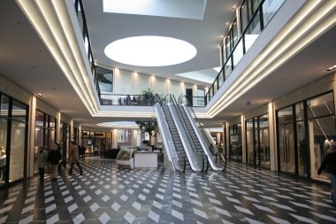 Shopping mall and escalators