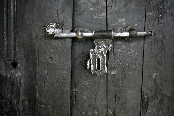 Latch on door of monastery in muktinath, nepal
