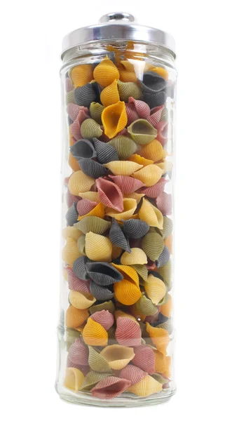 Jar of colourful pasta — Stock Photo, Image