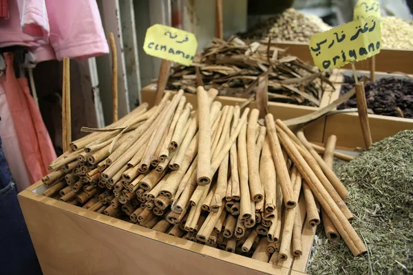 Cinnamon on display in local market — Stock Photo, Image