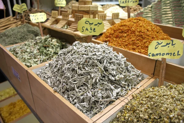 Sage and other herbs and spices on display — Stock Photo, Image