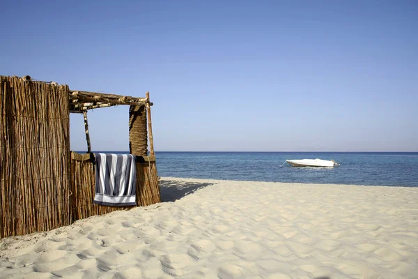 Cabana de junco na praia, mar vermelho, sinai, egito — Fotografia de Stock
