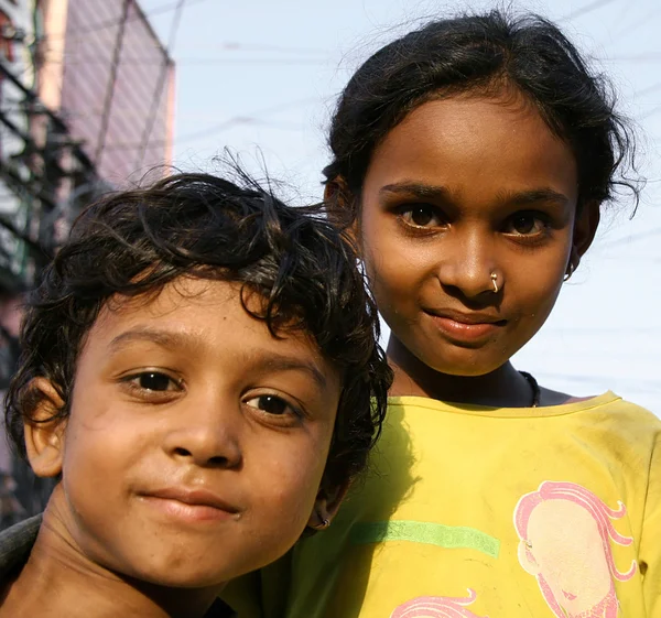 孩子冒充为相机，德里，印度 — 图库照片