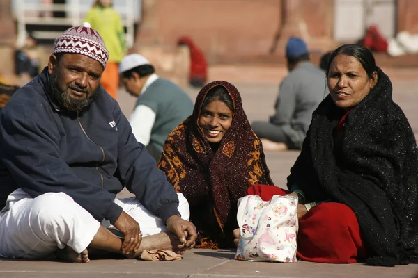 회교도 가족 자마 마스 지 드, 델리, 인도 — 스톡 사진