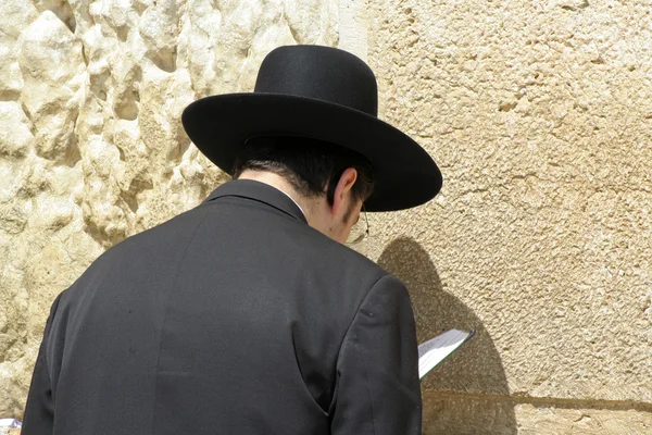 Judeus hassídicos na parede ocidental lamentando, jerusalem, israel — Fotografia de Stock