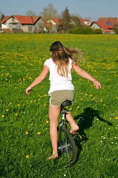 Одноколісний велосипед і поле — стокове фото