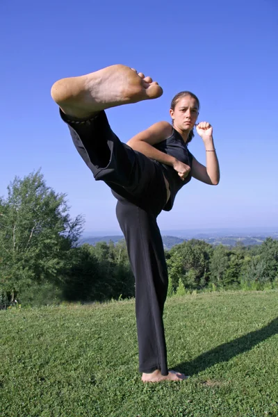Attractive young woman practicing self defense — Stock Photo, Image