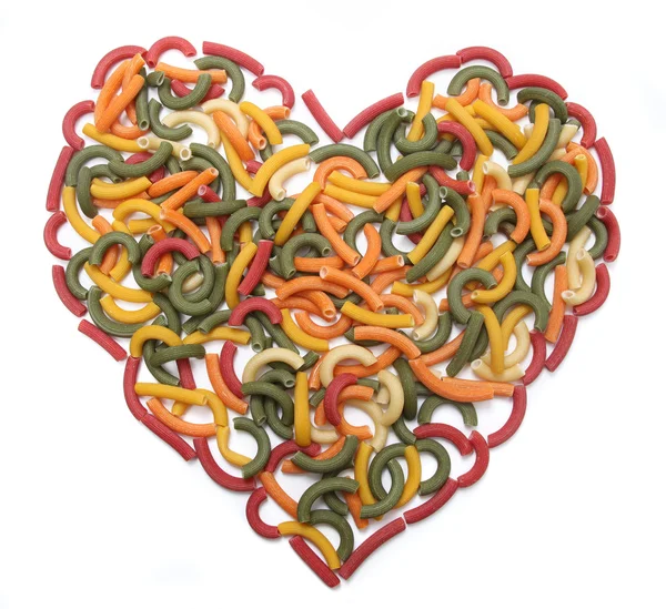 Multi gekleurd macaroni hart achtergrond op geïsoleerde Wit — Stockfoto