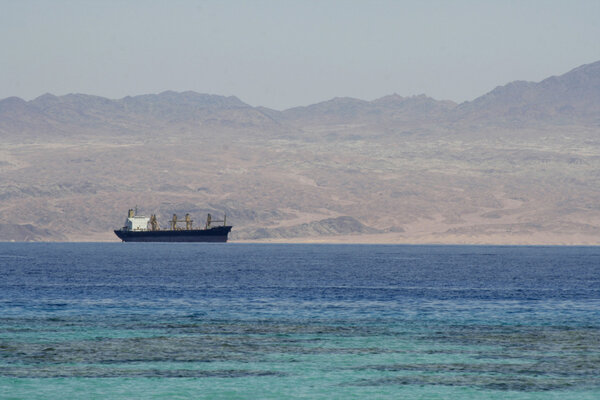 Cargo ship on the red sea, sinai, egypt