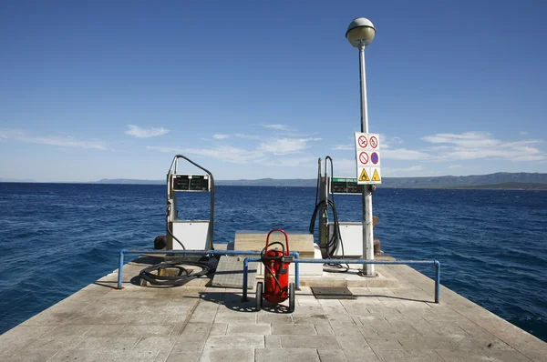 :Petrol fuelling station on mediterranean seaside, croatia — Stock Photo, Image