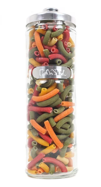 Jar of colourful pasta — Stock Photo, Image