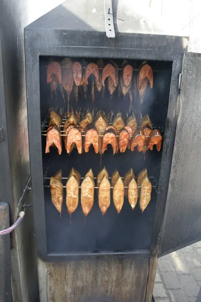 Salmon steak smoked in smokehouse — Stock Photo, Image