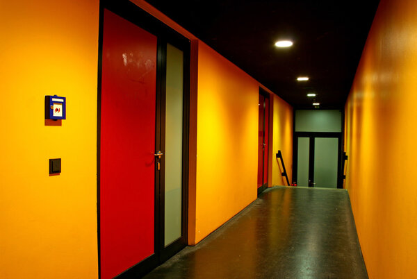 Yellow and red passage way