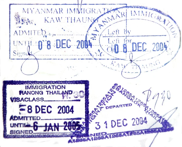 来自缅甸和泰国的签证护照印章 — 图库照片