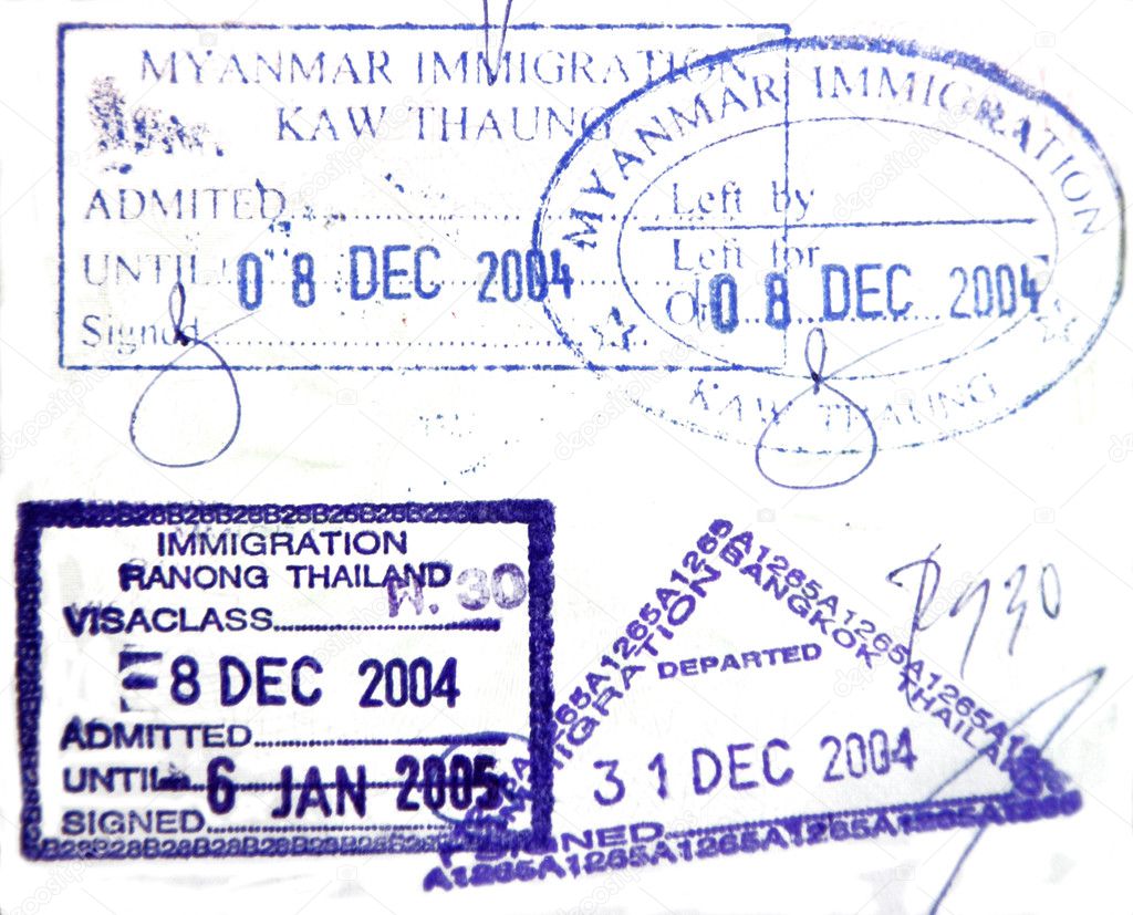 Visa passport stamp from Burma and Thailand
