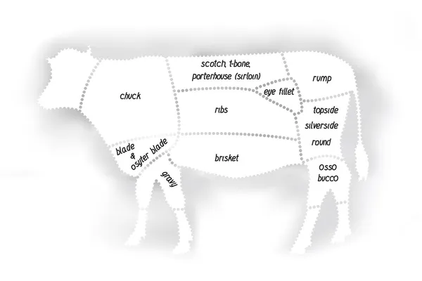 Rundvlees vlees diagram — Stockvector