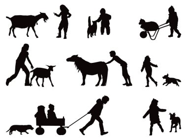 Children and animals collection clipart