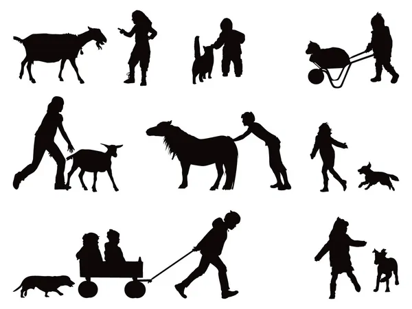 儿童和动物的集合 — 图库矢量图片