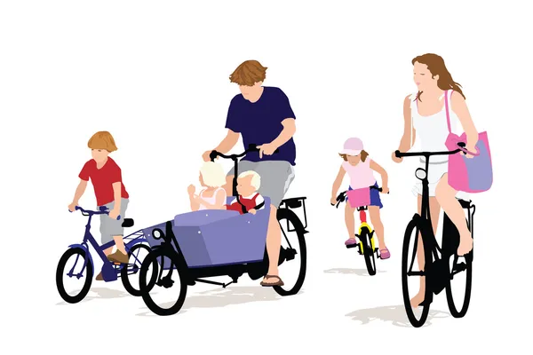 Family Bicyclle Trip — Stock Vector
