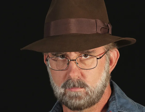 A Bearded Man in Glasses and a Fedora — Stock Photo, Image