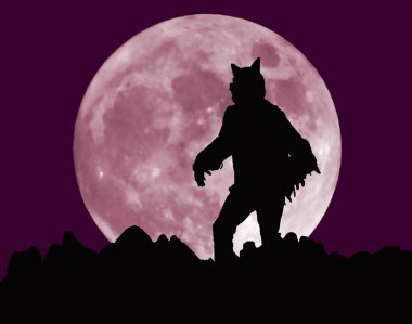 A Werewolf Stands Menacingly Before a Full Moon clipart