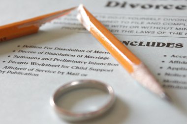 A Divorce Petition, Broken Pencil and Wedding Band clipart