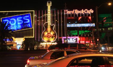 A night shot of the Hard Rock Cafe clipart
