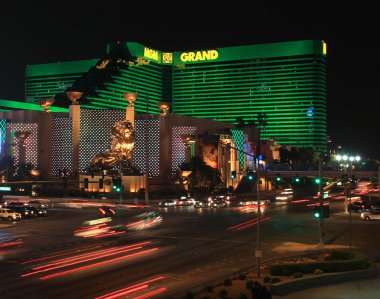 A night shot of the MGM Hotel and Casino clipart