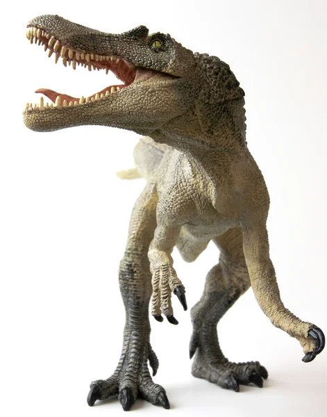 Un dinosaurio de Spinosaurus con mandíbulas abiertas y dientes afilados —  Fotos de Stock