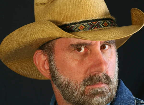 En skäggig cowboy med något förhöjd panna — Stockfoto