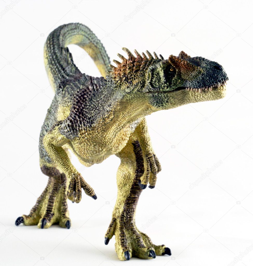 An Allosaurus Dinosaur Stands Against a White Background