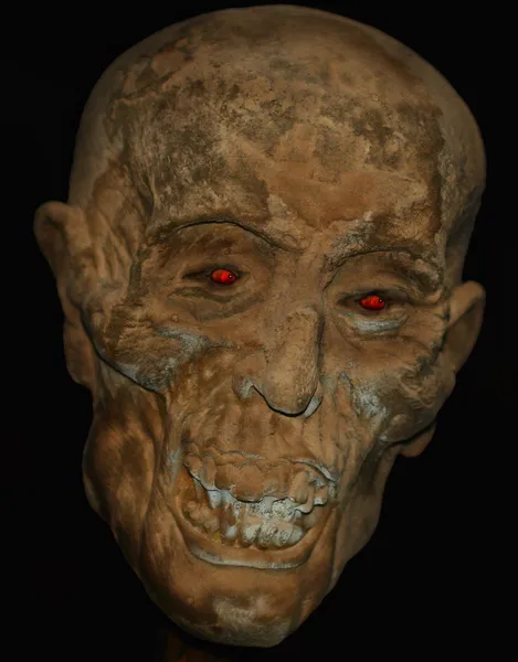 一个木乃伊的头与超自然红红的眼睛 — 图库照片