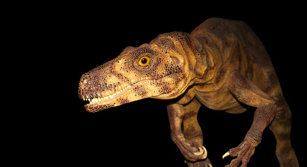 Aç herrerasaurus sinsi sinsi bir sahada olduğu siyah Triyas gece yarısı — Stok fotoğraf