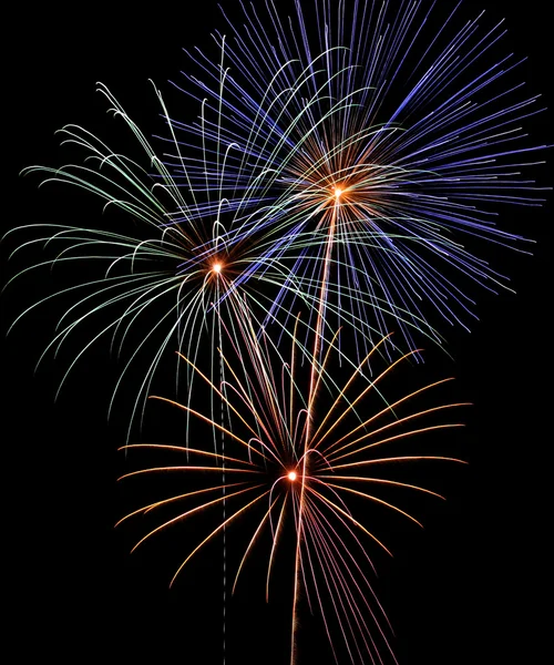 4th of July Fireworks, 3 Skyrockets Explode — Stock Photo, Image