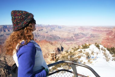 A Woman Gazes at the Grand Canyon in Winter clipart