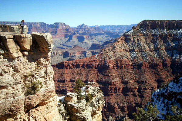 Een vrouw neemt in een weergave van de grand canyon — Stockfoto