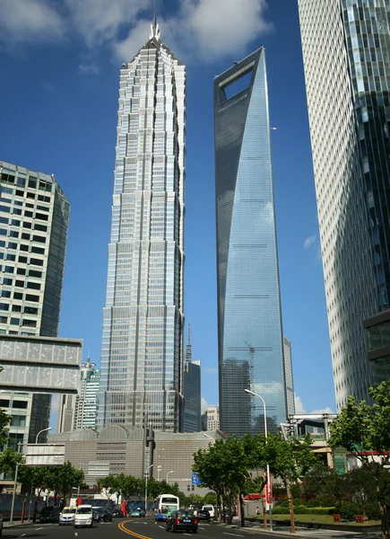 看看金毛泽东和上海环球金融中心大厦，上海 — 图库照片