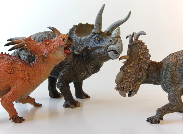 Um Styracosaurus, Triceratops e Pachyrhinosaurus Stand Together — Fotografia de Stock