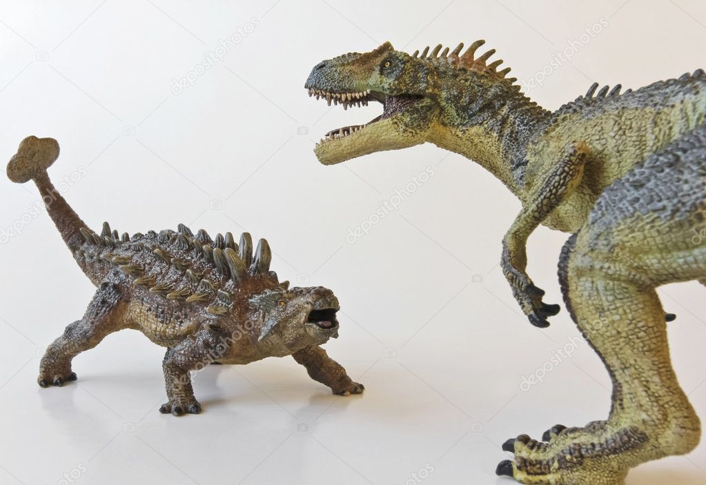 Ankylosaurus and Allosaurus Battle with White Background
