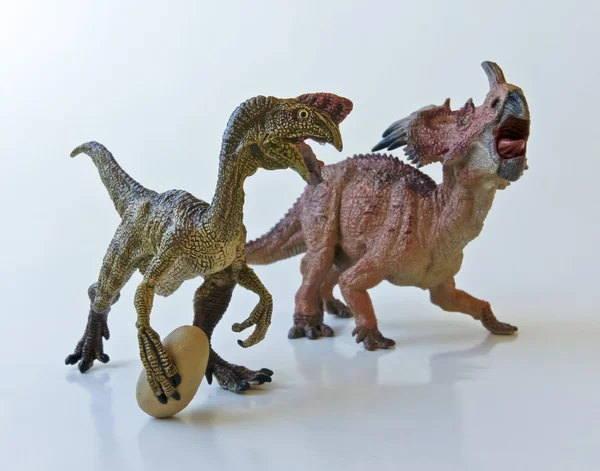 Овираптор крадет яйцо матери стиракозавра — стоковое фото