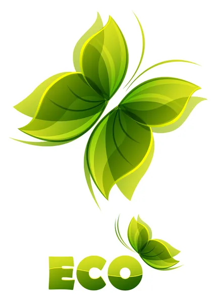 Eco logo - två gröna fjärilar — Stock vektor