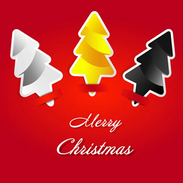 Chraistmas kort - julgran etiketter på röd — Stock vektor