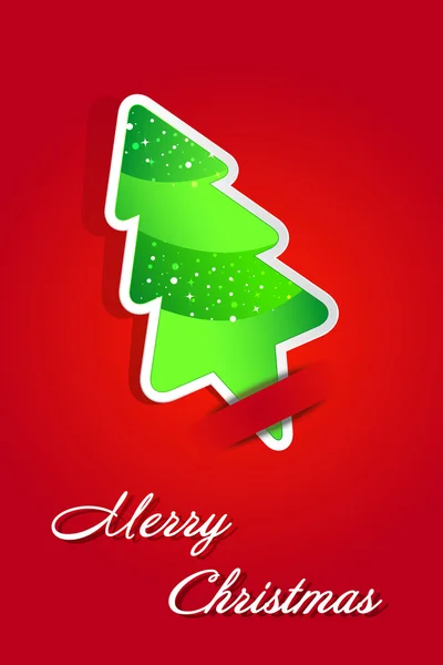 Kerstkaart - label van de kerstboom op rode achtergrond — Stockvector
