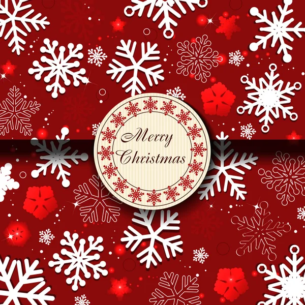 Cartão de Natal vermelho com flocos de neve — Vetor de Stock
