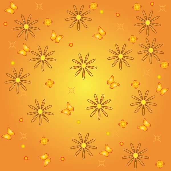 暗花纹理橙色和橙色的花朵 — 图库矢量图片