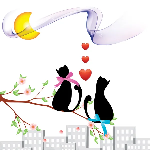 Kediler ve Fransız aşk için aşk resimler — Stok Vektör