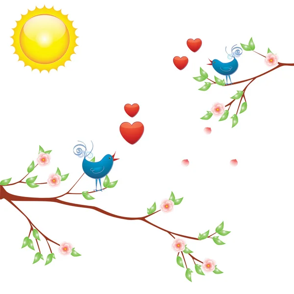 Dva ptáci lásky a srdce pro vaše frend — Stockový vektor
