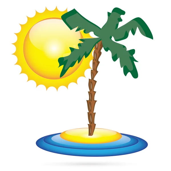 島のヤシの木と太陽イラスト — ストックベクタ