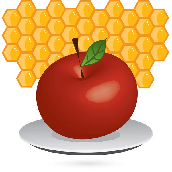 Apple honey Illustration 3d for jewish selebration - Stok Vektor